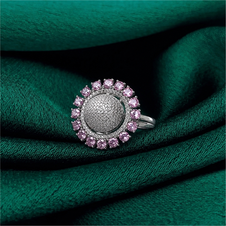 Pink Halo Coktail Silver Ring - Image 2