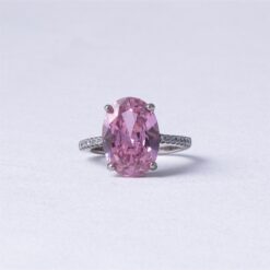 Pink Oval Solitaire CZ Ring