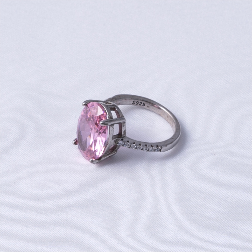 Pink Oval Solitaire CZ Ring - Image 3