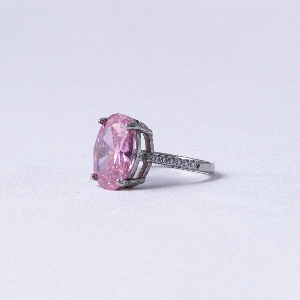 Pink Oval Solitaire CZ Ring - Image 4