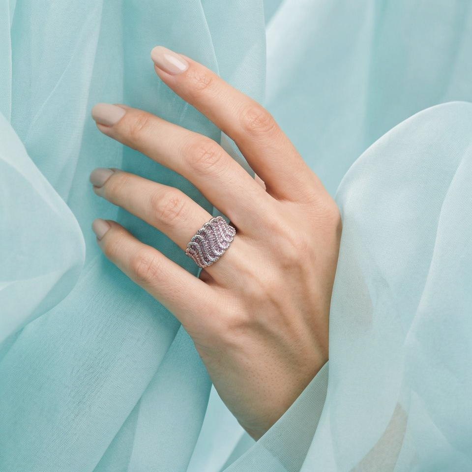 Pink Wave Silver Statement Ring - Image 2
