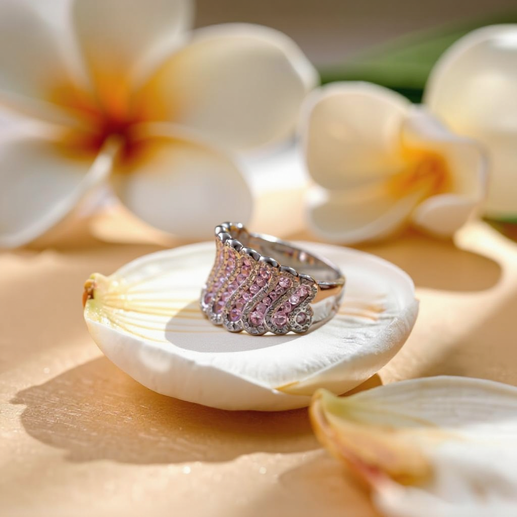 Pink Wave Silver Statement Ring - Image 3
