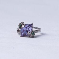 Purple Stone Floral 925 Silver Ring