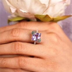 Alternative view of Purple Stone Floral 925 Silver Ring