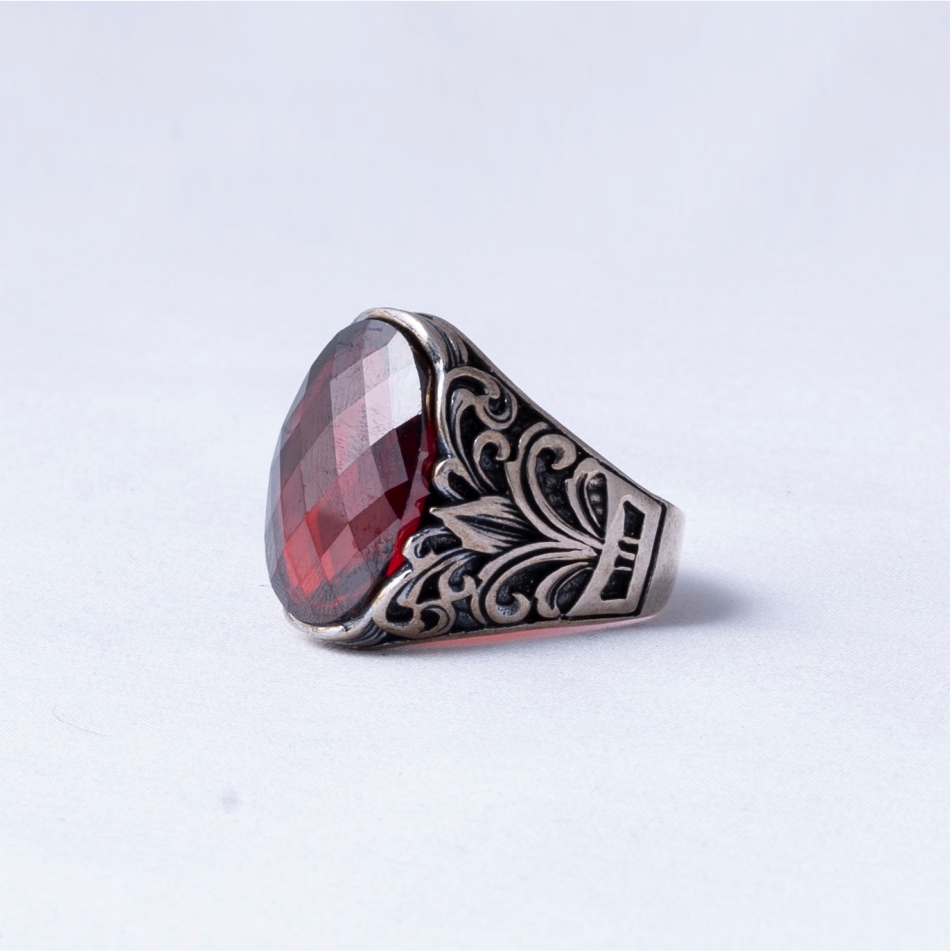 Red Stone Vintage 925 Silver Ring - Image 3