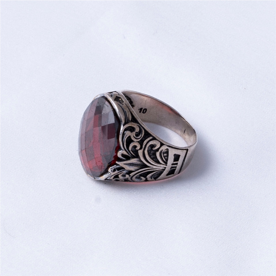 Red Stone Vintage 925 Silver Ring - Image 4