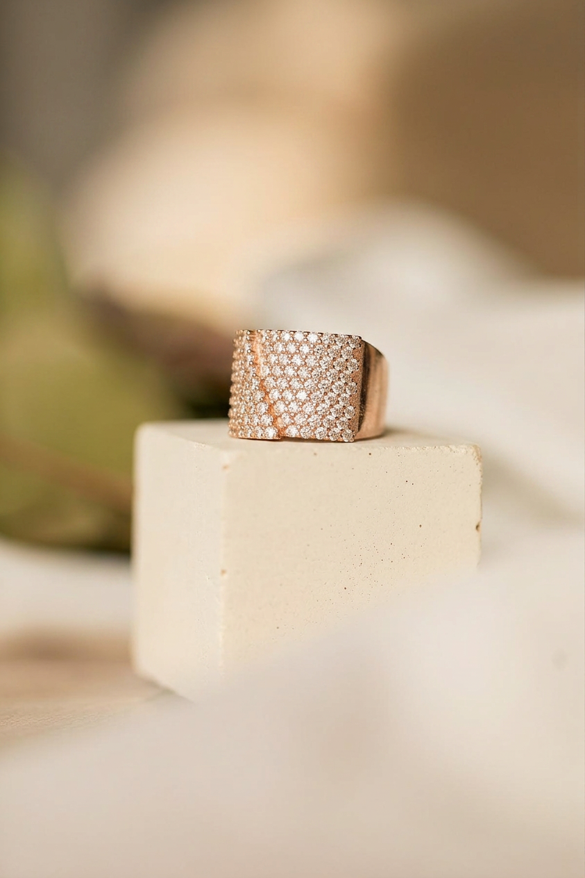 Rose Gold Diamond Style 925 Silver Ring - Image 2