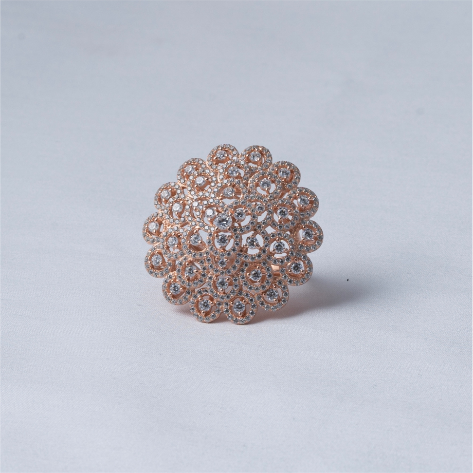 Rose Gold Floral 925 Silver Ring