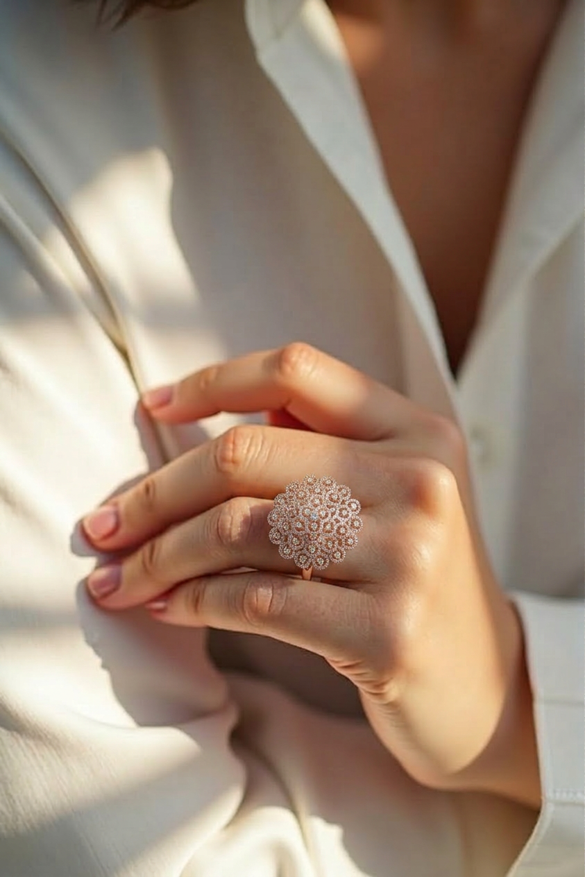 Rose Gold Floral 925 Silver Ring - Image 2