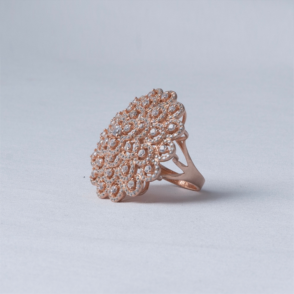 Rose Gold Floral 925 Silver Ring - Image 4