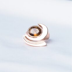 Rose Gold Smoky Quartz 925 Silver Ring