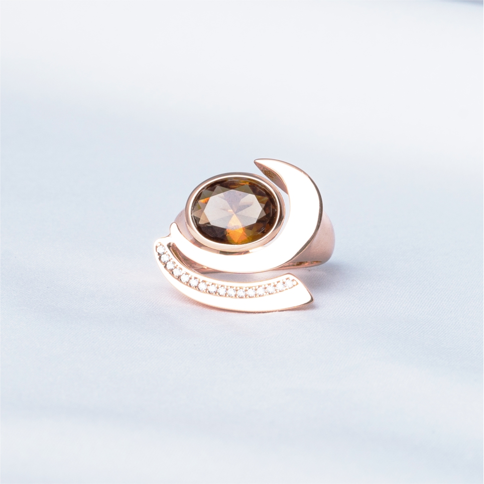Rose Gold Smoky Quartz 925 Silver Ring