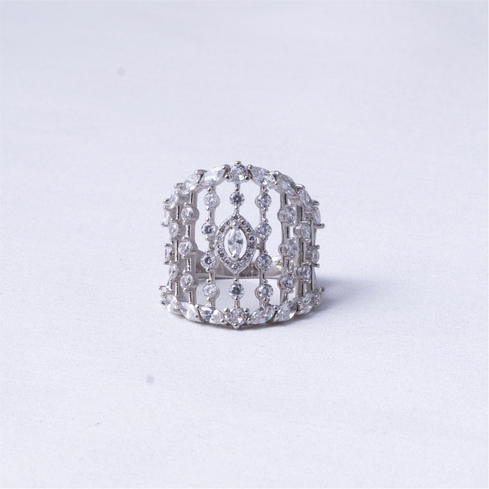 Royal Lattice Silver Statement Ring
