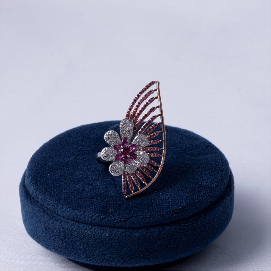 Ruby Floral Fan 925 Silver Ring