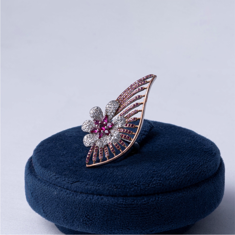 Ruby Floral Fan 925 Silver Ring - Image 3
