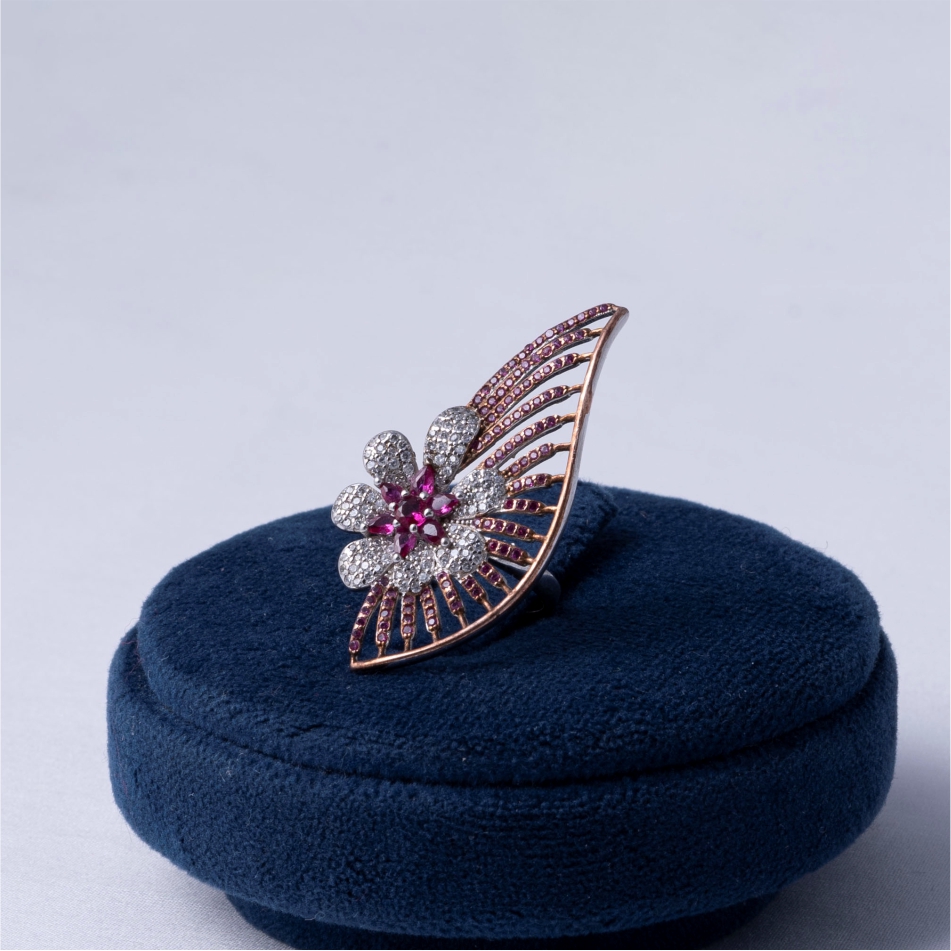 Ruby Floral Fan 925 Silver Ring - Image 4