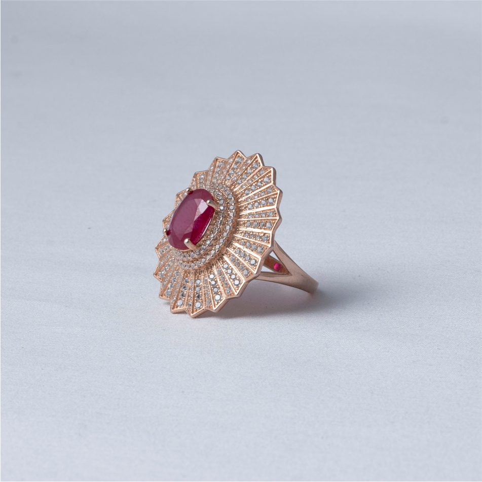 Ruby Sunburst Rose Gold Plated 925 Silver Ring - Image 3