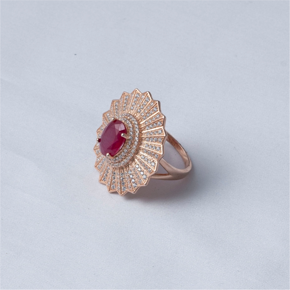 Ruby Sunburst Rose Gold Plated 925 Silver Ring - Image 4