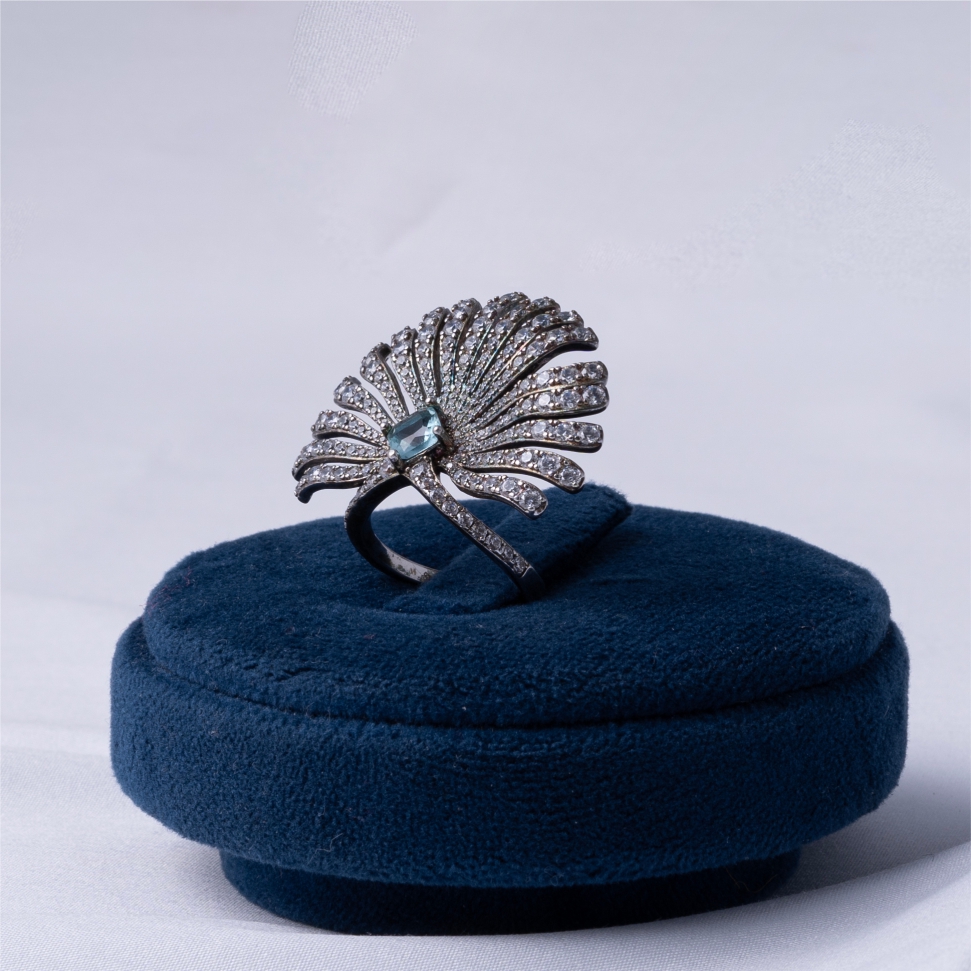 Sky Blue Floral 925 Silver Ring - Image 3