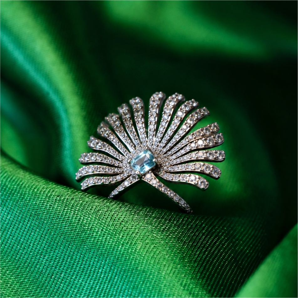 Sky Blue Floral 925 Silver Ring - Image 2