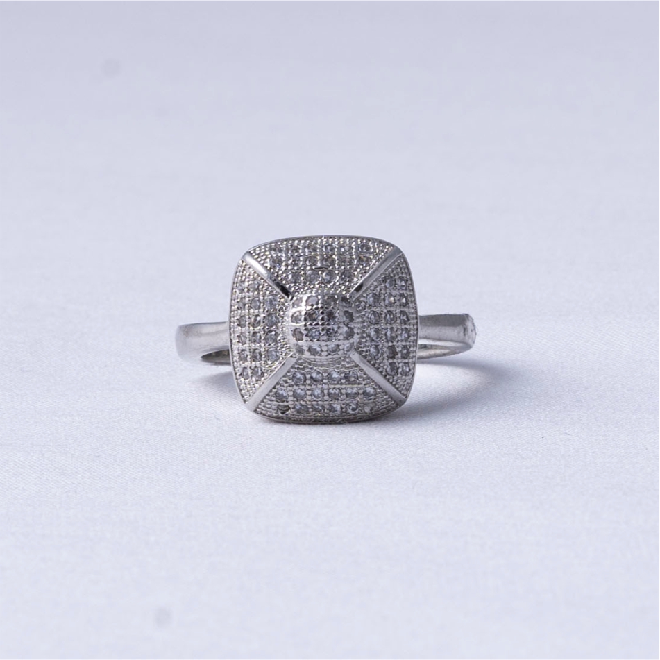 Square Pavé Cluster 925 Silver Ring