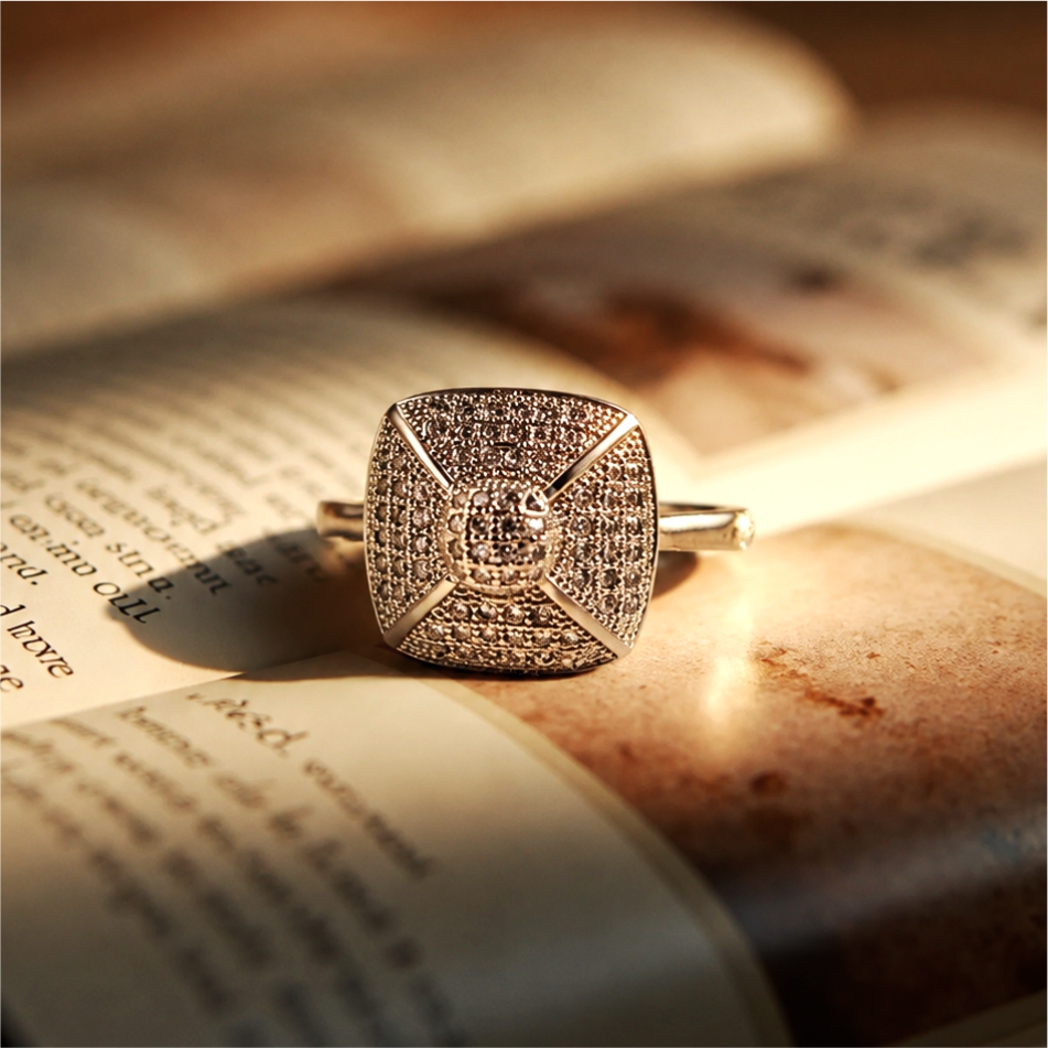 Square Pavé Cluster 925 Silver Ring - Image 2