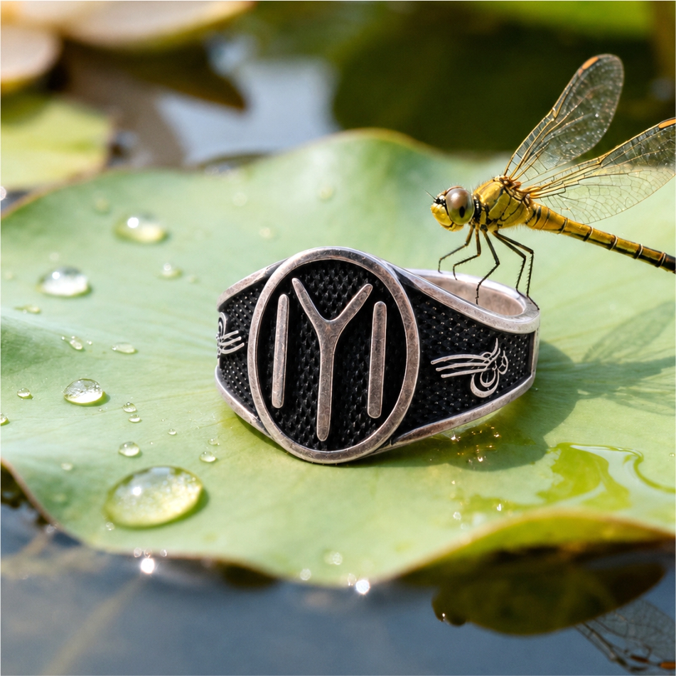 Turkish Symbol Oxidised 925 Silver Ring - Image 2