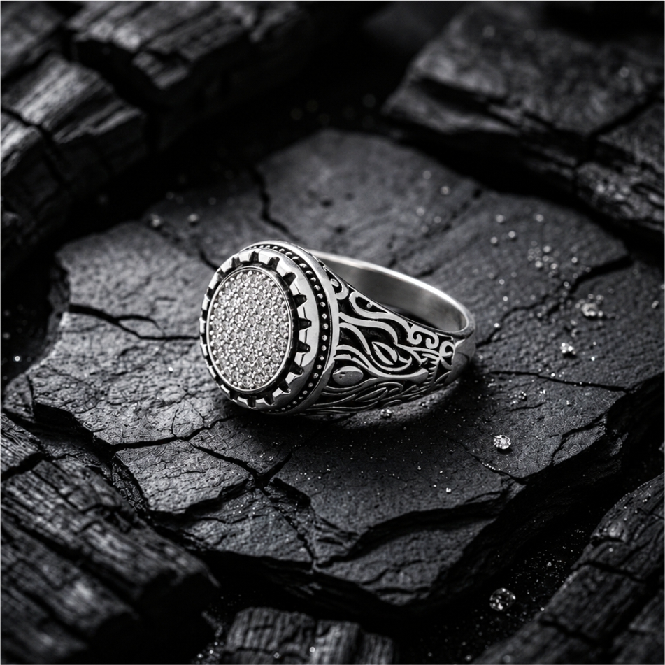 Vintage Pave Silver Signet Ring - Image 2