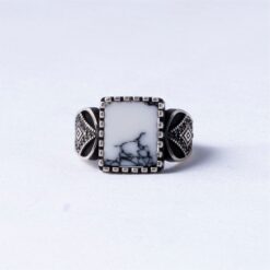White Marble Stone Oxidised 925 Silver Ring