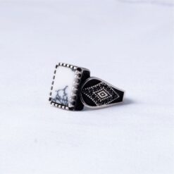 Alternative view of White Marble Stone Oxidised 925 Silver Ring