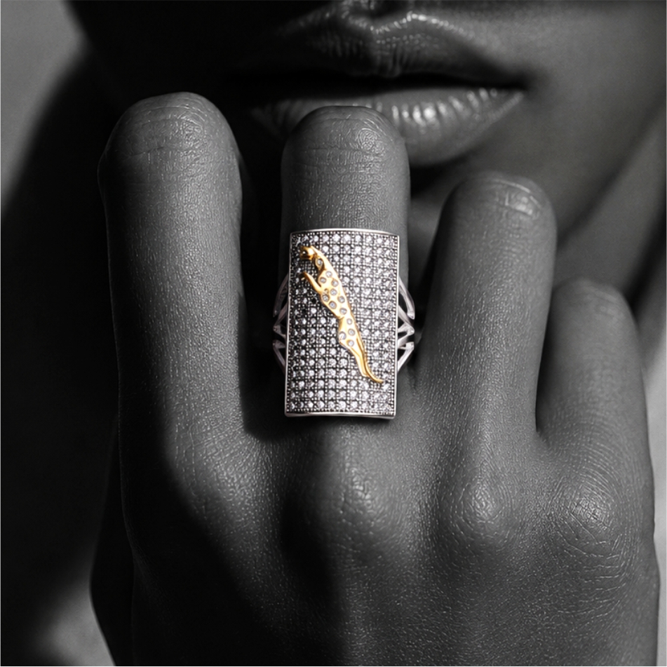 Diamond Style Leopard 925 Silver Ring - Image 2
