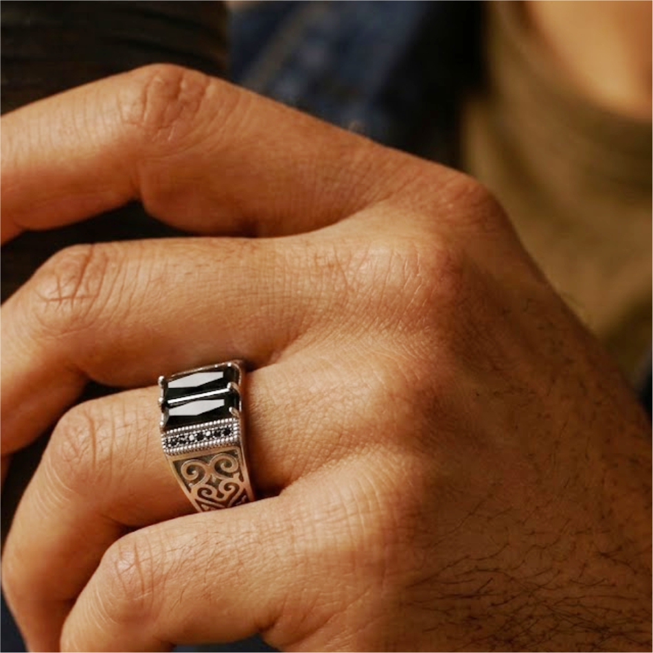 Black Stone Daily Wear 925 Silver Ring - Image 2