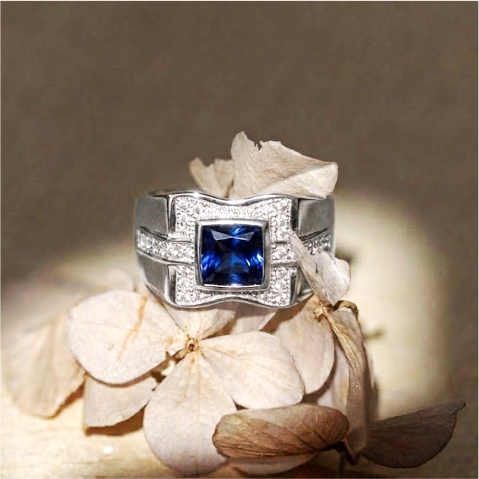 Blue Stone Diamond Style 925 Silver Ring - Image 2