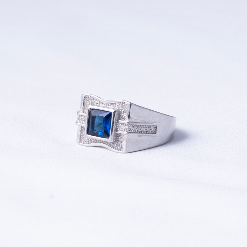 Blue Stone Diamond Style 925 Silver Ring - Image 3