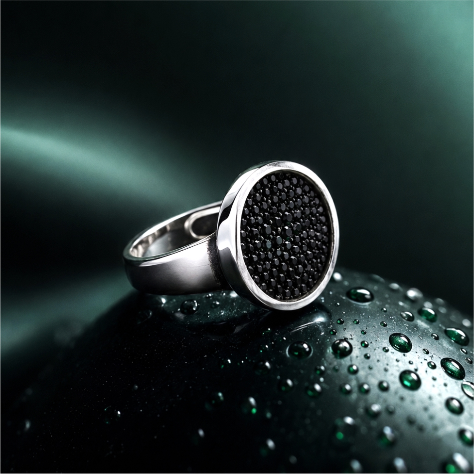 Black CZ Stone 925 Silver Ring - Image 2