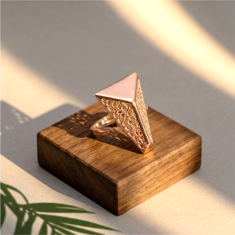 Rose Gold Geometric 925 Silver Ring - Image 2
