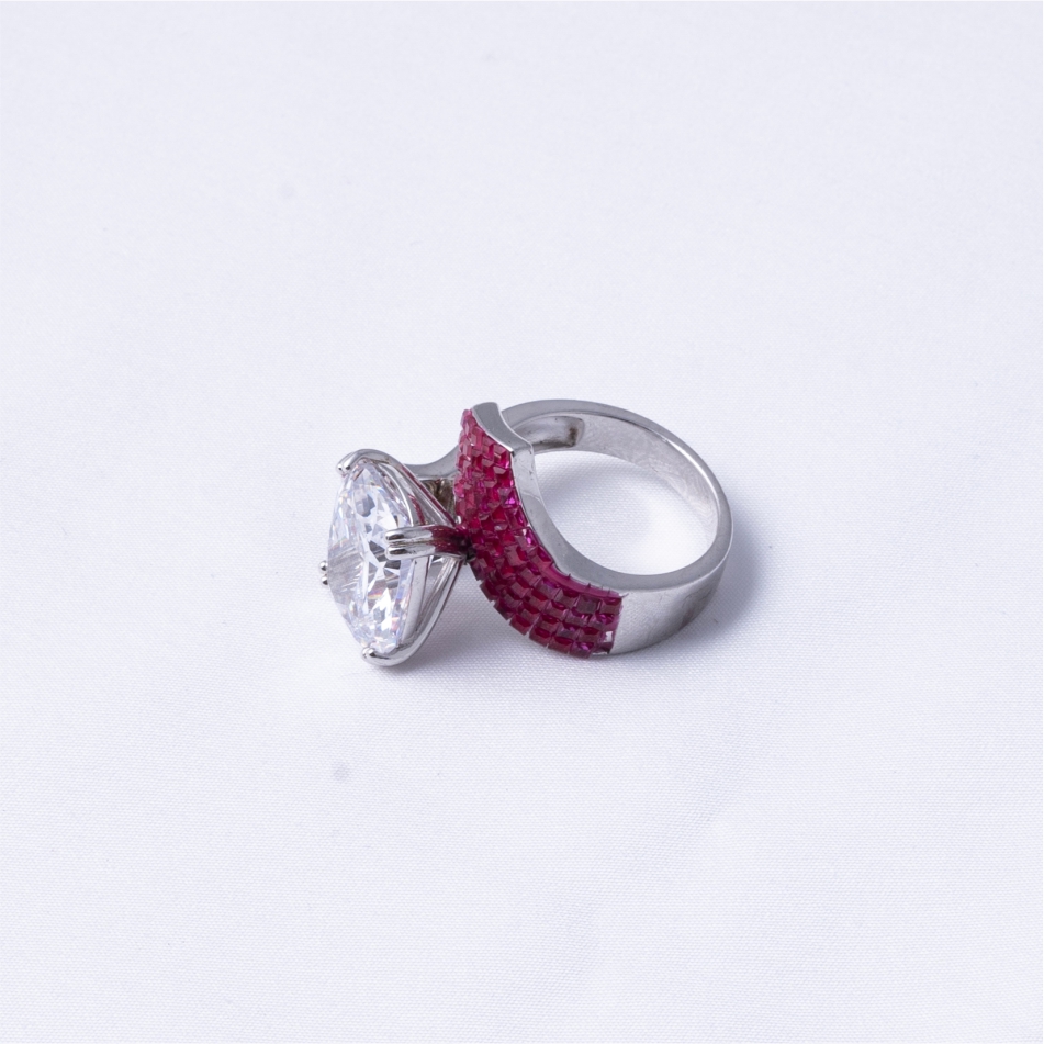 Ruby CZ Designer 925 Silver Ring - Image 4