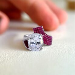 Alternative view of Ruby CZ Designer 925 Silver Ring