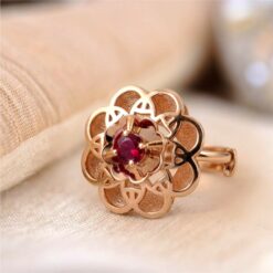 Alternative view of Floral Ruby Rose Gold 925 Silver Ring