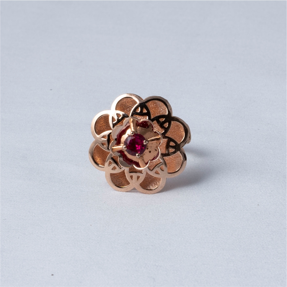 Floral Ruby Rose Gold 925 Silver Ring