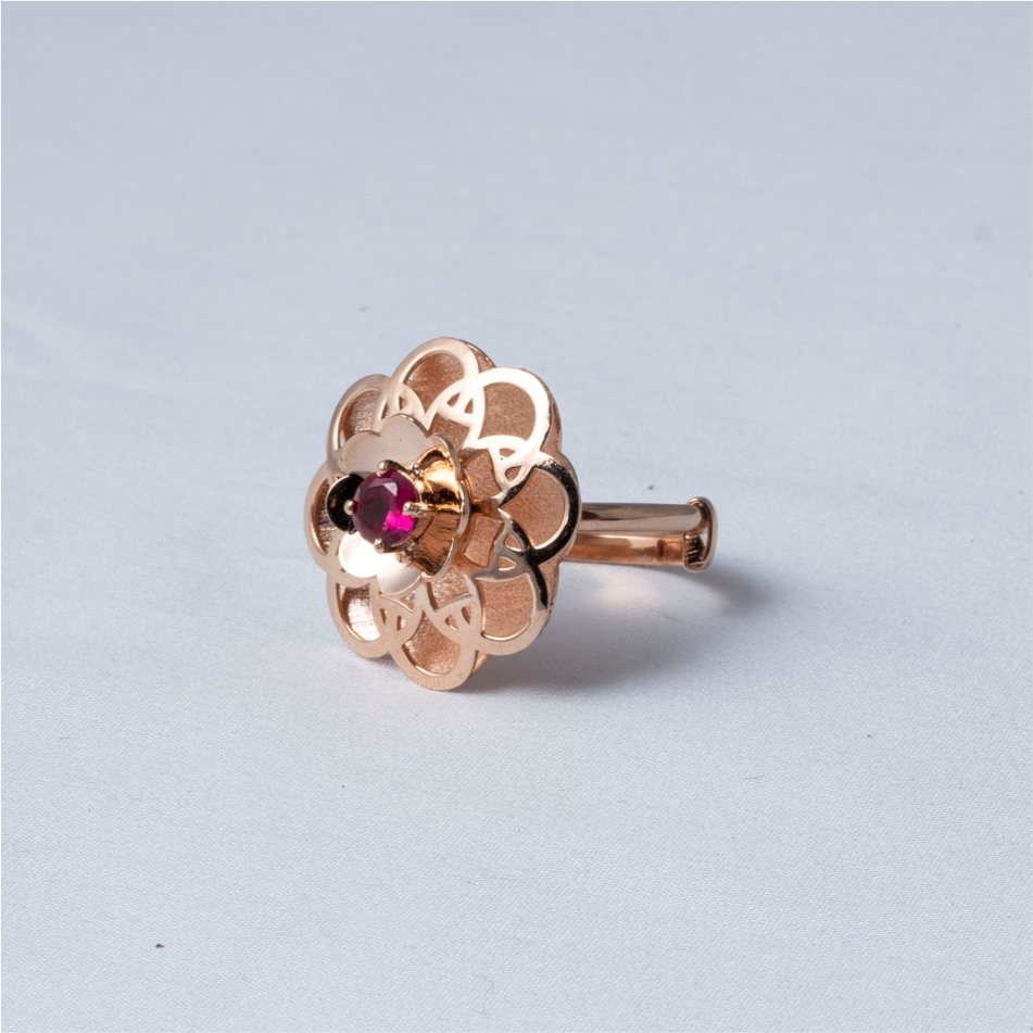 Floral Ruby Rose Gold 925 Silver Ring - Image 3