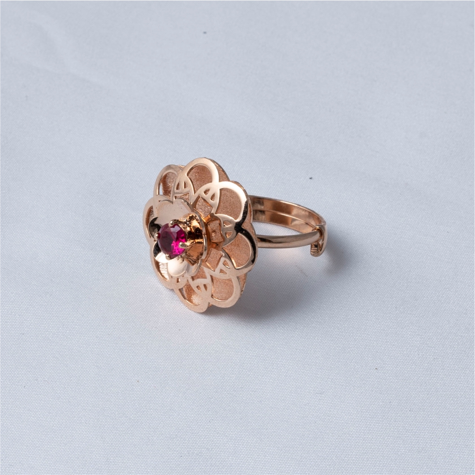Floral Ruby Rose Gold 925 Silver Ring - Image 4