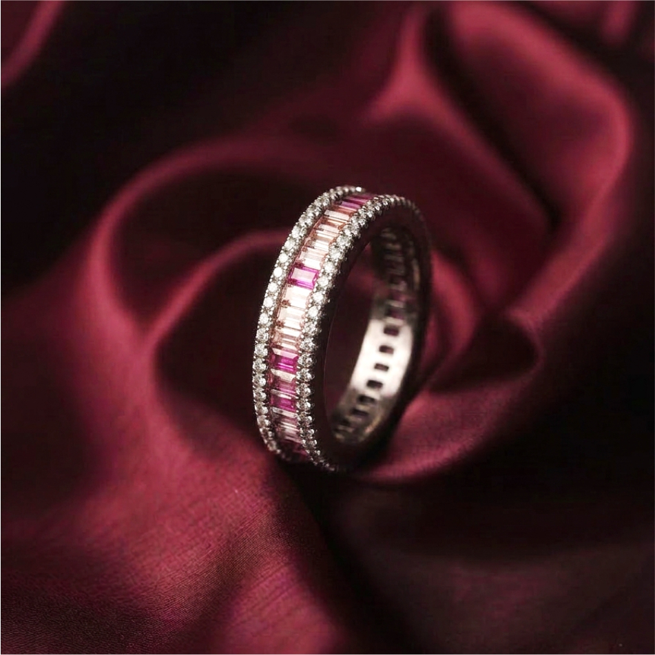 Rainbow Stone 925 Silver Band Ring - Image 2