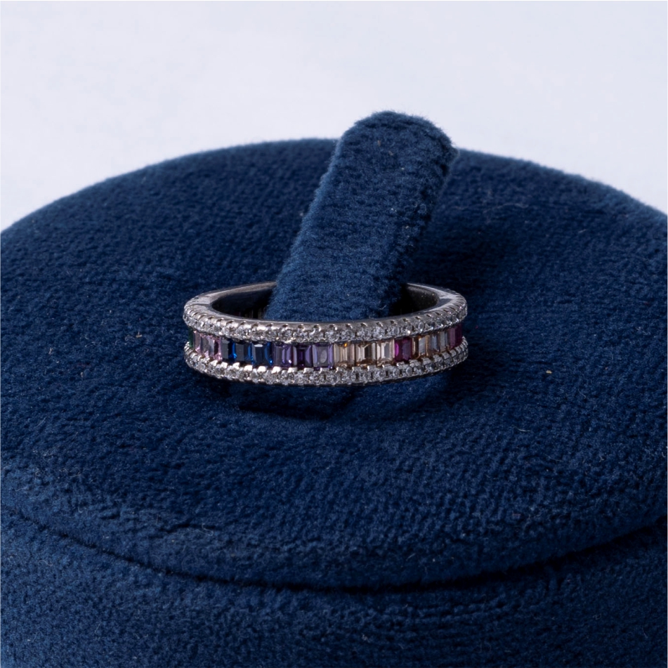 Rainbow Stone 925 Silver Band Ring