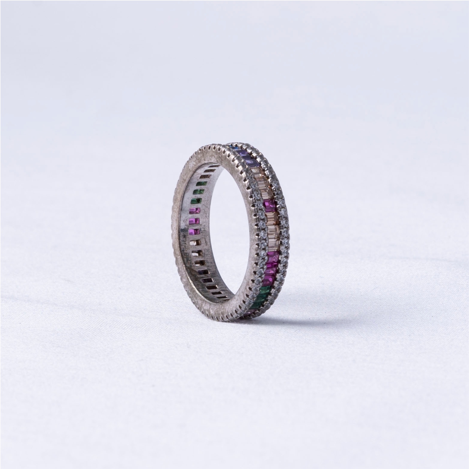Rainbow Stone 925 Silver Band Ring - Image 3
