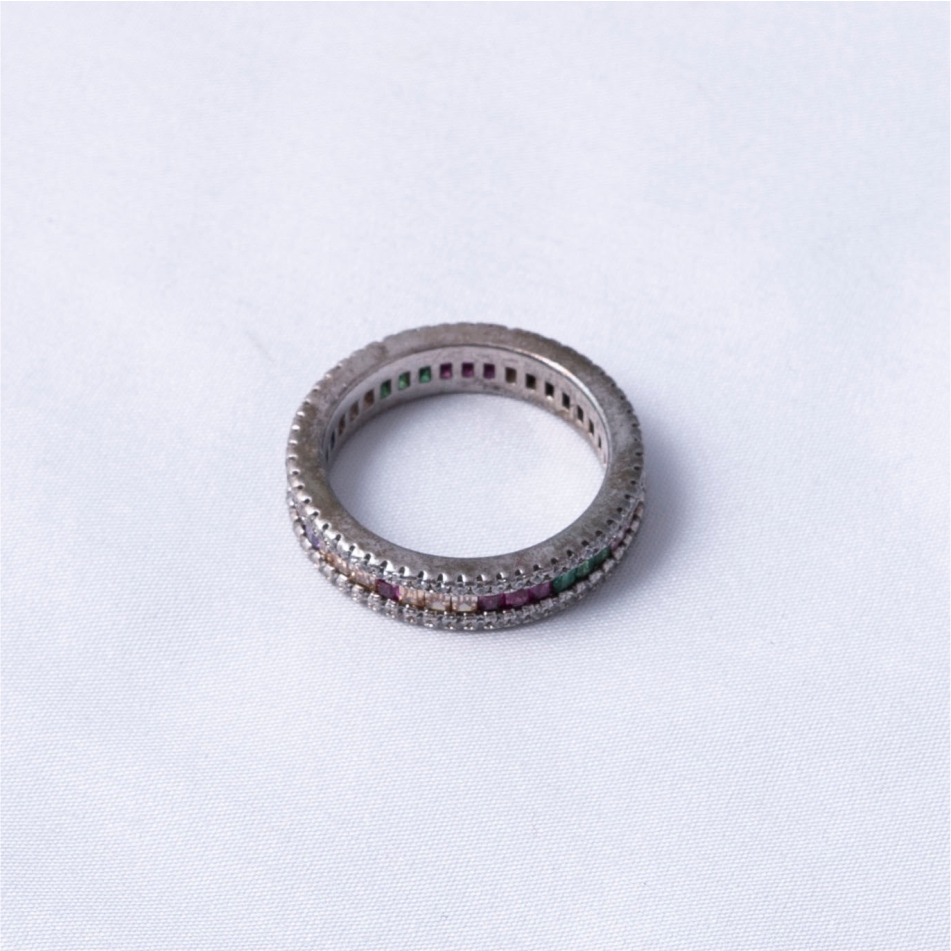 Rainbow Stone 925 Silver Band Ring - Image 4