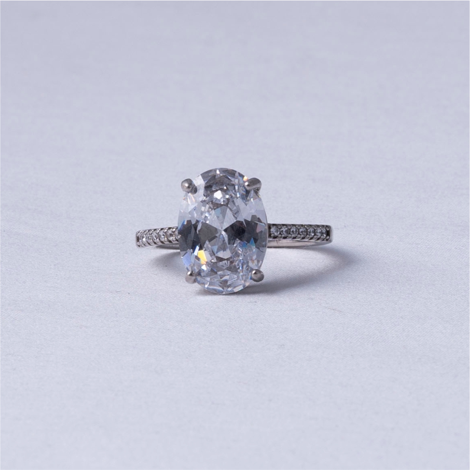 Oval Solitaire CZ 925 Silver Ring