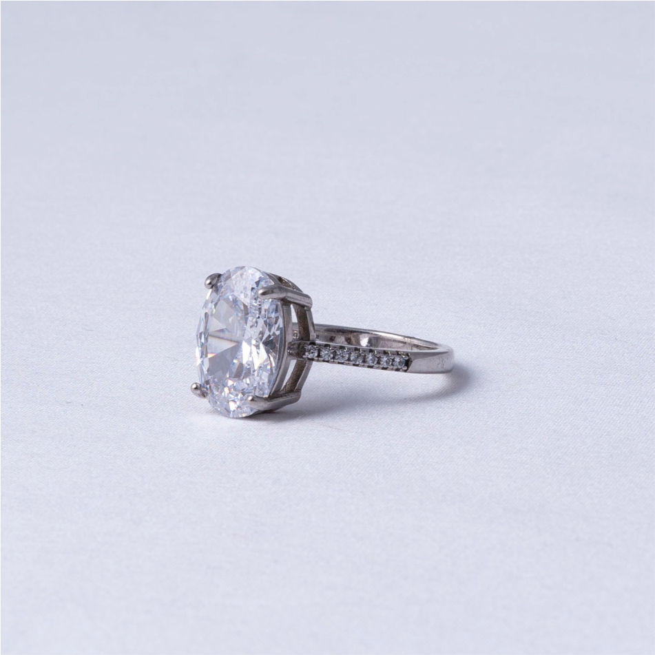 Oval Solitaire CZ 925 Silver Ring - Image 3