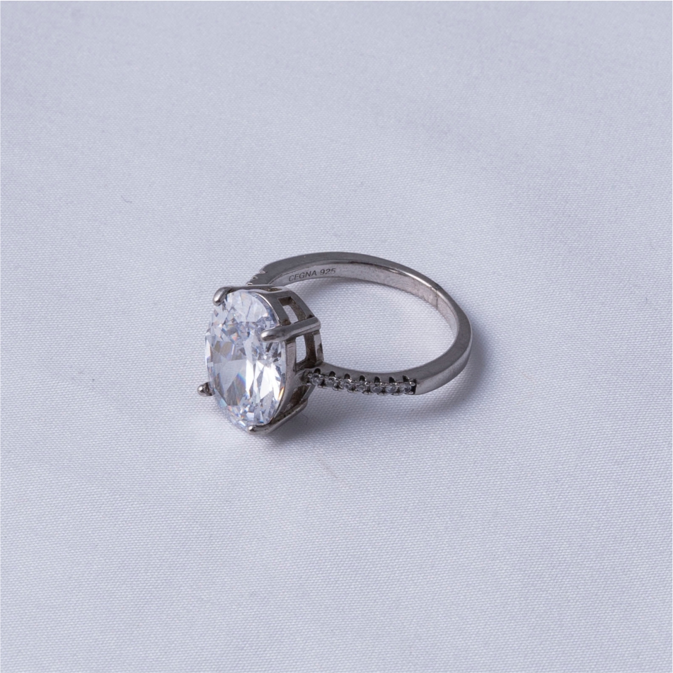 Oval Solitaire CZ 925 Silver Ring - Image 4