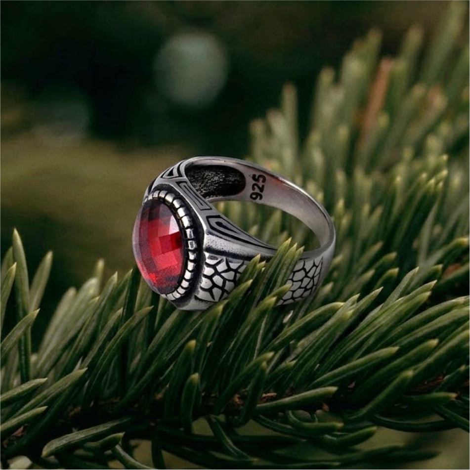 Red Turkish Stone 925 Silver Ring - Image 2